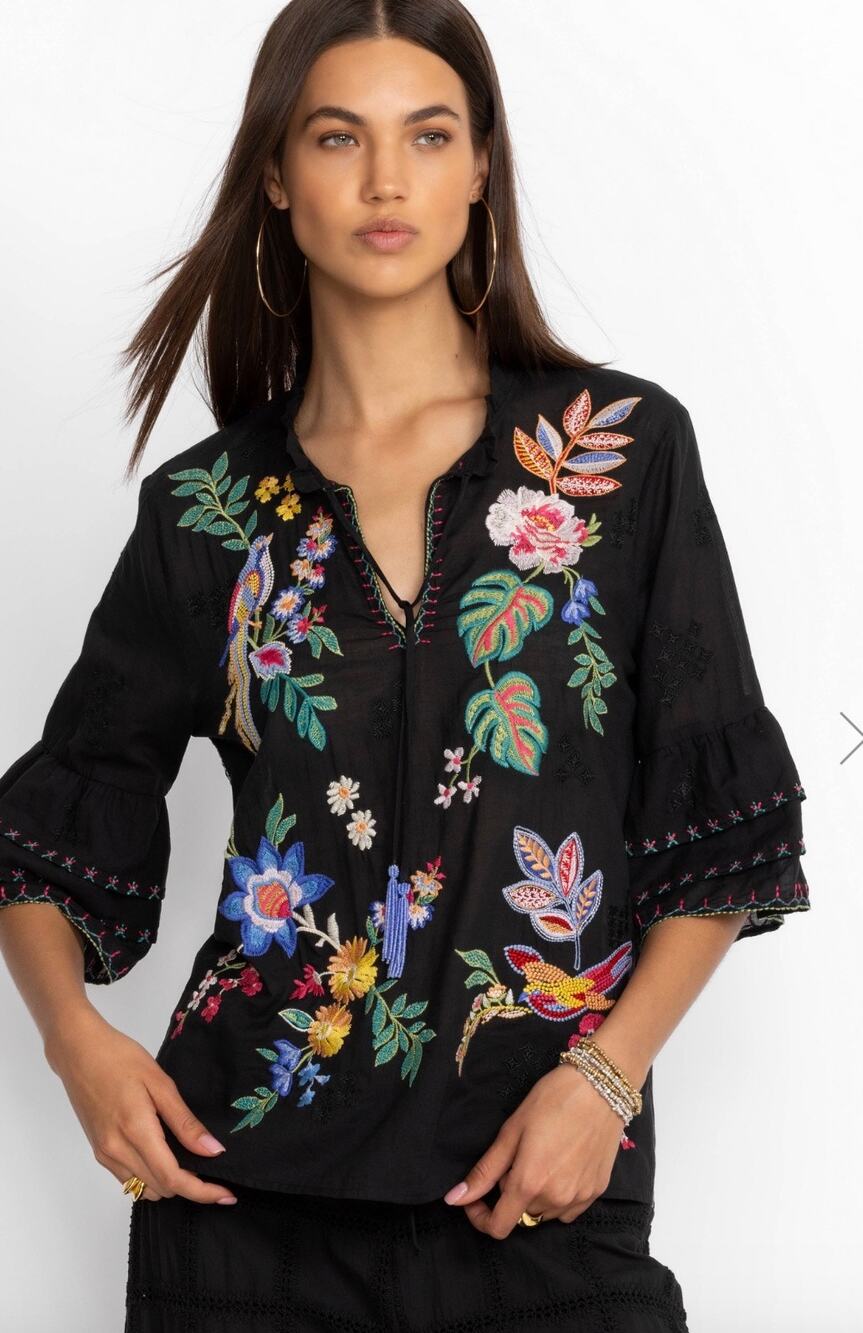 Johnny Was Jeanette Ruffle Sleeve Blouse, NWT